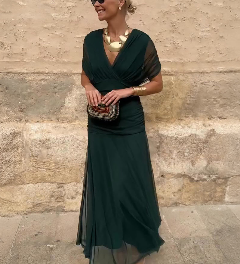 Louise | Elegantiška Maxi Suknelė su V-kaklu