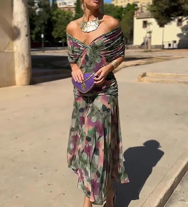Louise | Elegantiška Maxi Suknelė su V-kaklu