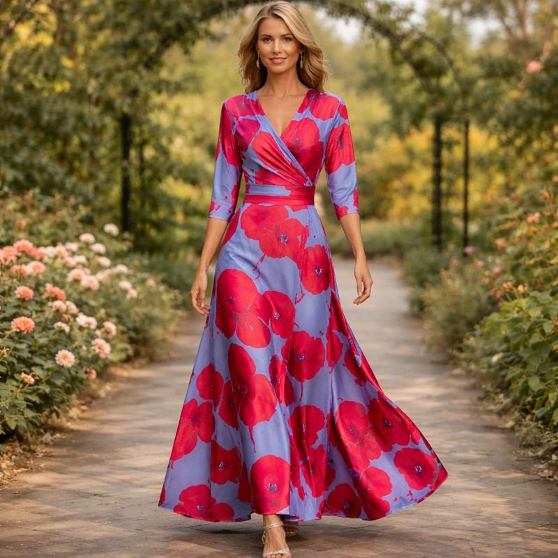 Fleur | Elegantiškas Gėlių Suknelė V-formos Iškirpte