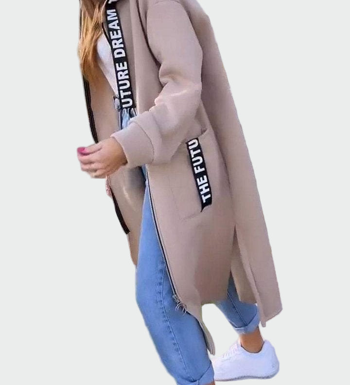 Anneli | Ilgas paltas su užtrauktuku ir gobtuvu